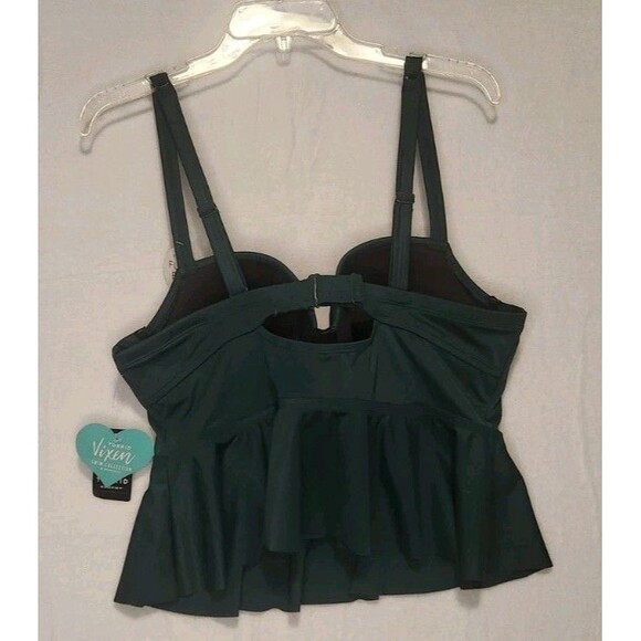 Torrid Underwire Peplum Tankini Top Hunter Green Size 0 Cup F New Swimwear Nice - Picture 8 of 9